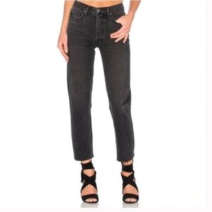 GRLFRND Karolina High Rise Straight Jeans Hot Stuff Faded Black Button Fly W27